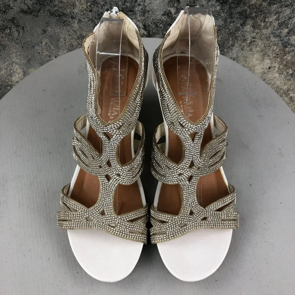 Patrizia by Spring Step Women's Size 41 (9.5-10) White Embellished Wedge Heels